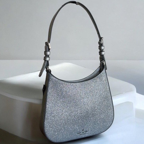NWT Kate Spade Lunar High Glimmer Glitter Silver Shoulder Bag! NEW! - Picture 4 of 13
